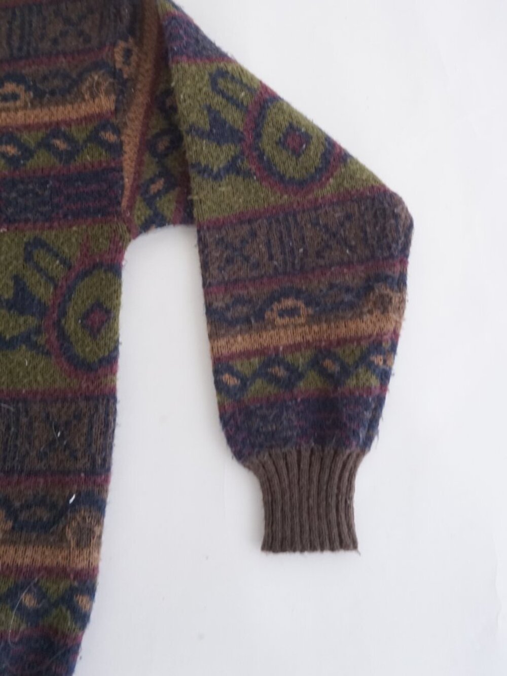 Vintage Olive Brown Tribal Southwestern Geometric Knit Sweater Cabin Grandpa M - Picture 4 of 9